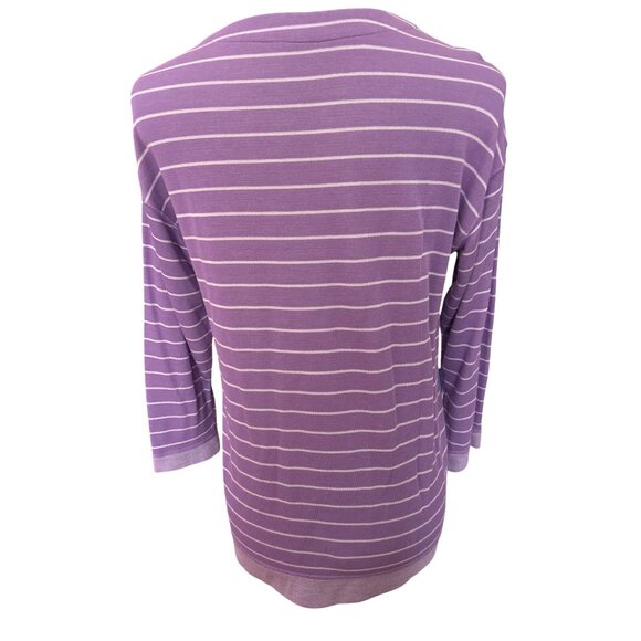 Lands End Reversible Purple Striped 3/4 Sleeve Top Size Medium Stretchy Casual - Picture 3 of 8